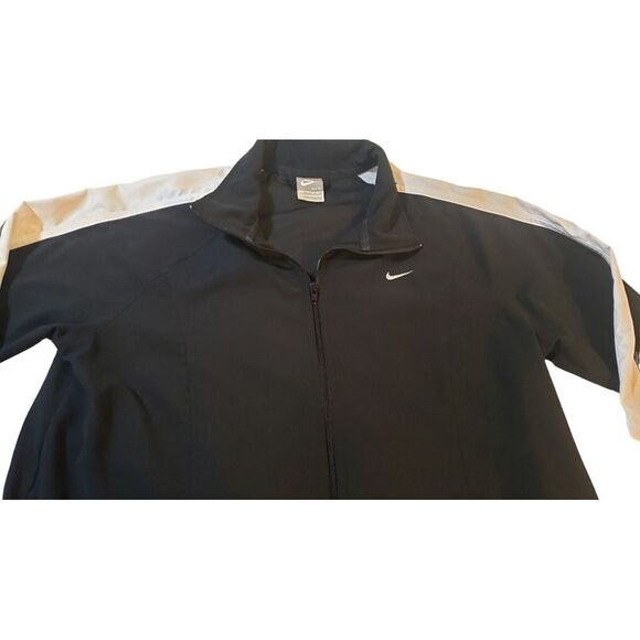Vintage Nike Women's Black Windbreaker Running White Swoosh Full Zip Jacket Sz M - Picture 6 of 16